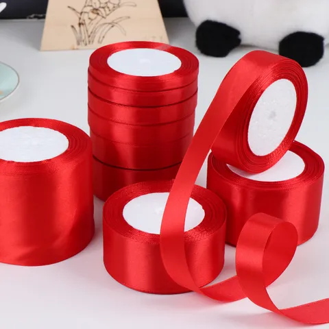 Ruban de Satin en Polyester Rouge Vif pour Emballage de Cadeau Décoration de Mariage Souvenir Boîte à Gâteaux Emballage Ruban Artisanat Bricolage