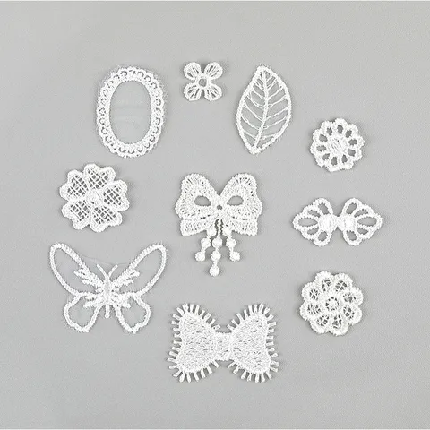 Patchs Brodés en Dentelle Blanche Appliqués en Dentelle de Maille Fleur Papillon Nœud pour Décoration Maison DIY Vêtements Sac Couture Accessoires