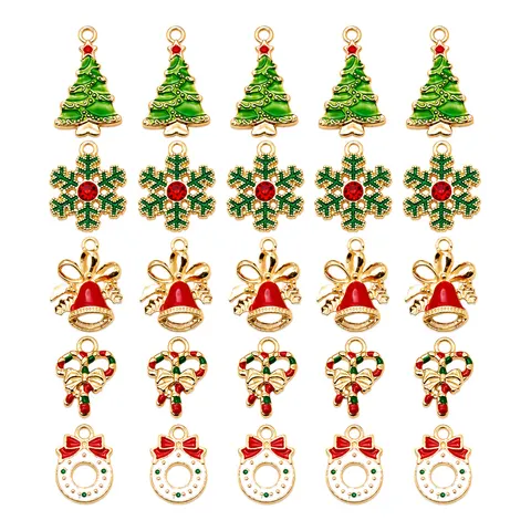 Colgantes de Navidad de Aleación Esmalte DIY Copo de Nieve Árbol de Navidad Campana Bastón de Caramelo Para Hacer Joyas