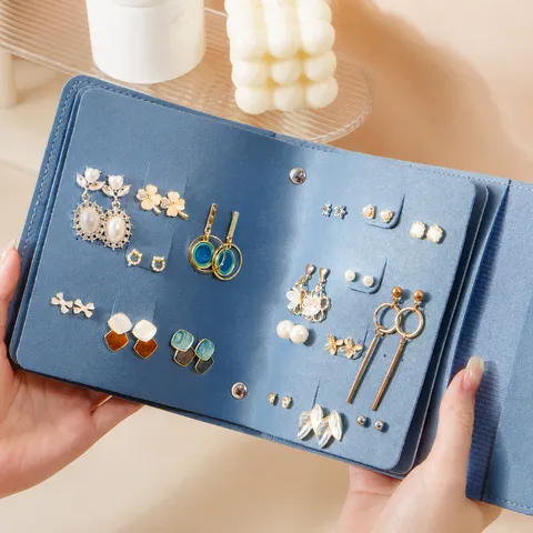 Portable Jewelry Organizer Book PU Leather Earring Storage Bag For Travel Foldable Multi Slot Display Holder For Women