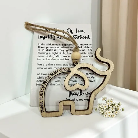 Wooden Elephant Heart Pendant Ornament With Story Card And Organza Bag Loyalty Sisterhood Friendship Gift Laser Cut Hanging Decor