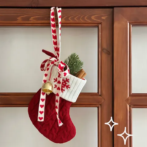 Calza di Natale in Maglia Bianca Rossa con Fiocco di Neve Ornamento Pendente Decorazione Fai da Te per Casa Festa Regalo