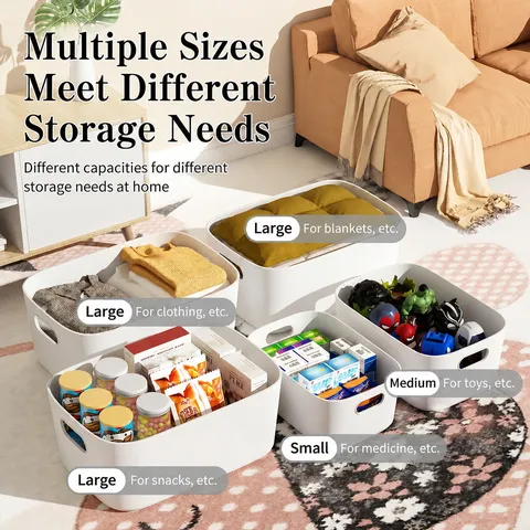 Modern Rectangular Plastic Storage Box With Handles For Kitchen Cabinet Wardrobe Desktop Makeup Toys Household Organizer