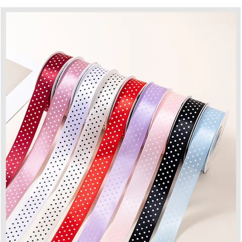 Ruban Satin à Pois en Polyester Imprimé Pour Accessoires Cheveux DIY Emballage Cadeau Mariage Anniversaire Fête Décorations Ruban