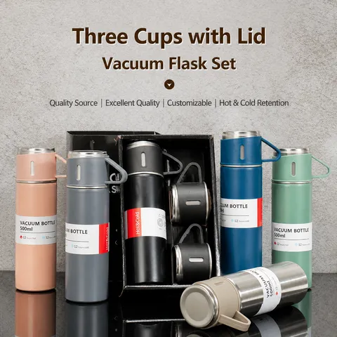 Insulated Stainless Steel Vacuum Flask Interchangeable Lids Gift Box Set Leakproof Portable Business Water Bottle For Coffee Tea Travel