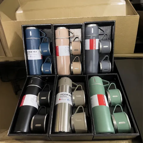Insulated Stainless Steel Vacuum Flask Interchangeable Lids Gift Box Set Leakproof Portable Business Water Bottle For Coffee Tea Travel