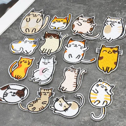 Cartoon Cat Embroidered Patches Iron On Sew On Animal Appliques For Kids Clothing Backpack DIY Decor Embroidered Cloth Patches