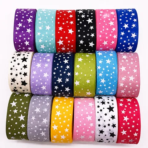 Star Printed Grosgrain Ribbon For DIY Hair Bows Gift Wrapping Packaging Star Pattern Polyester Ribbon Roll Decor