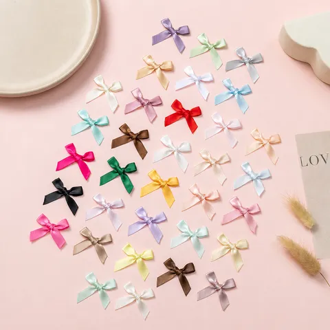 Polyester Satin Ribbon Bows For DIY Crafting Handmade Hair Accessories Garment Decor Gift Packaging Solid Color Bowknot