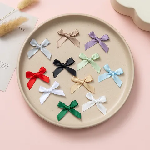 Polyester Satin Ribbon Bows For DIY Crafting Handmade Hair Accessories Garment Decor Gift Packaging Solid Color Bowknot