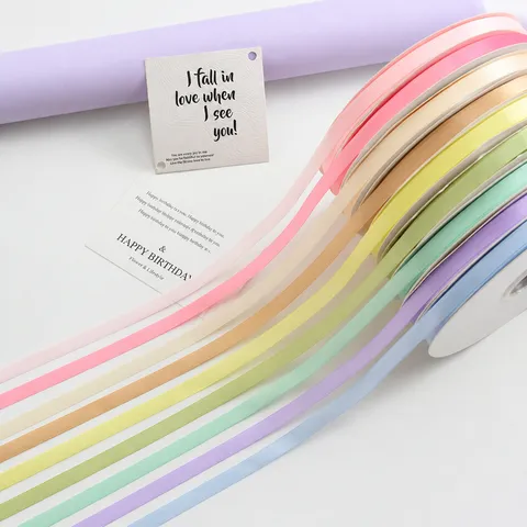 Ruban de Satin en Polyester de Couleur Unie pour Emballage de Cadeau Décoration de Bouquet Bricolage Mariage Fête Ruban Décoratif