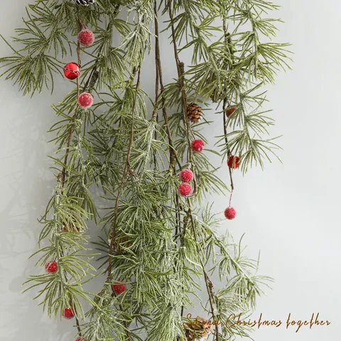 Artificial Christmas Pine Cone Red Berry PE Leaf Wreath Vine Branch Swag For Xmas Tree Home Holiday Party Wall Decor