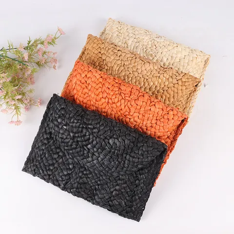 Handgemaakte Maïsschil Geweven Clutch Tas Stro Enveloppe Tas Voor Vrouwen Zomer Strand Vakantie Casual Handtas