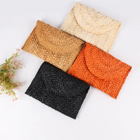 Handgemaakte Maïsschil Geweven Clutch Tas Stro Enveloppe Tas Voor Vrouwen Zomer Strand Vakantie Casual Handtas