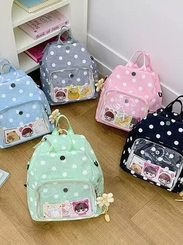 Sac à Dos Ita Bag Transparent Kawaii à Pois pour Femmes Nylon Sac d'École Étudiant Sac Bandoulière Polyvalent Cadeau Filles