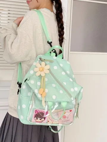 Sac à Dos Ita Bag Transparent Kawaii à Pois pour Femmes Nylon Sac d'École Étudiant Sac Bandoulière Polyvalent Cadeau Filles