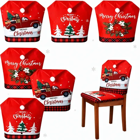 Christmas Flannel Chair Back Covers Double Sided Print Santa Claus Reindeer Dining Chair Protector For Holiday Home Party Decor