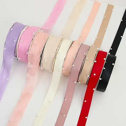 Valentine Pearl Double Sided Satin Ribbon For Floral Cake Decoration DIY Bow Making Elegant Gift Wrapping Fabric Supplies