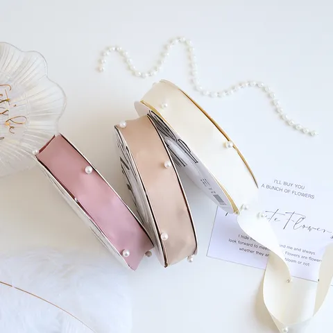 Valentine Pearl Double Sided Satin Ribbon For Floral Cake Decoration DIY Bow Making Elegant Gift Wrapping Fabric Supplies
