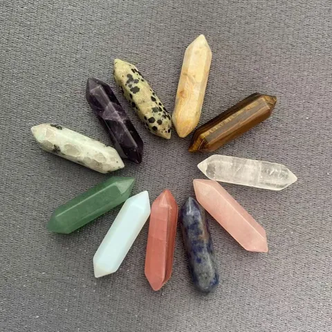 Pointe de Cristal Naturel Pilier Hexagonal Pierre Polie Améthyste Quartz Obsidienne Double Simple Baguette Décoration Maison