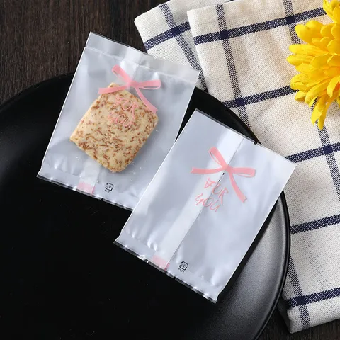 Translucent Matte Mooncake Bags With Bow Knot For You Printed Food Packaging Bags Heat Seal Cookie Bags For Bakery Gift