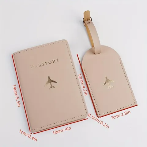 Minimalist PVC Travel Luggage Tag And Passport Holder Case With Gold Airplane Pattern Waterproof Travel Accessories For Men Women