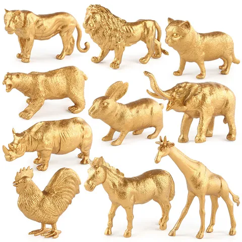 Figurina Modello Animale Dorato Realistica Scultura in Plastica Animali Selvatici Finitura Metallica Ornamento Casa Giocattolo Educativo