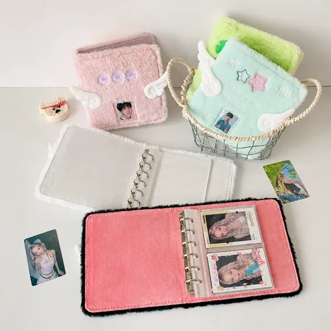 Plüsch Fotokarten Binder Album A7 Engelsflügel Kunstpelz Fotokarten Sammler Für Studenten Idol Karten Aufbewahrung