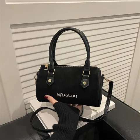 Damen Retro Wildleder Boston Tasche Hochwertige Textur Schultertasche Lässige Reisen Umhängetasche Handtasche Mit Griffen Reißverschluss