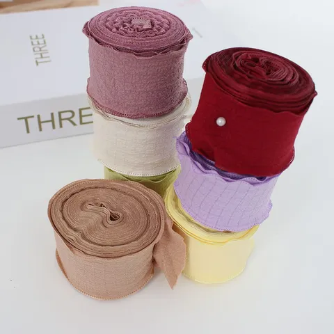 Elegant Pleated Wave Edge Chiffon Ribbon For Flower Bouquet Baking Cake Gift Wrapping Fabric Decorative Woven Ribbon Roll