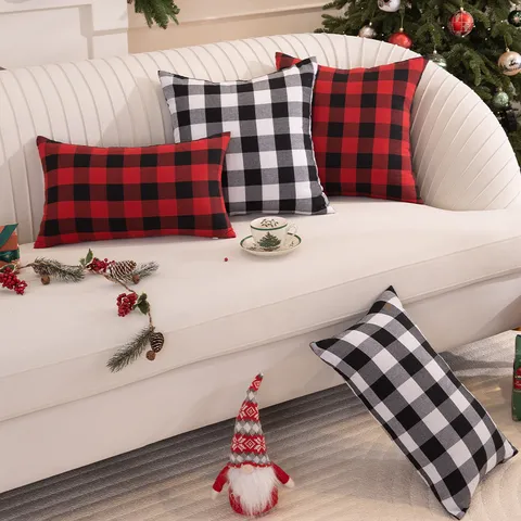 Christmas Buffalo Plaid Throw Pillow Cover Polyester Checkered Cushion Case For Sofa Couch Home Festive Decor Bedroom Pillowcase