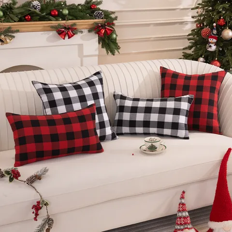 Christmas Buffalo Plaid Throw Pillow Cover Polyester Checkered Cushion Case For Sofa Couch Home Festive Decor Bedroom Pillowcase
