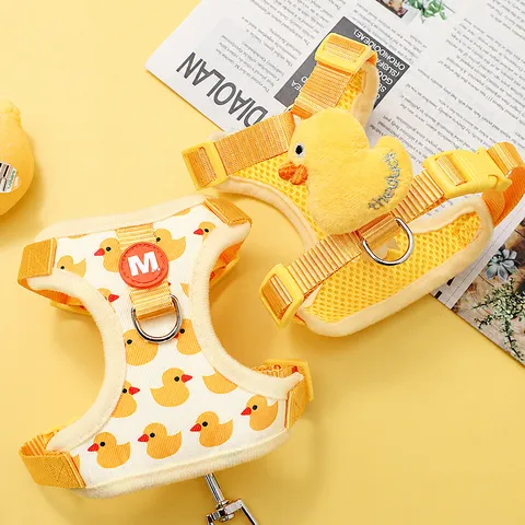 Pet Cat Harness And Leash Set Adjustable Breathable Mesh Little Yellow Duck Escape-Proof Vest Harness For Small Dogs Cats Walking