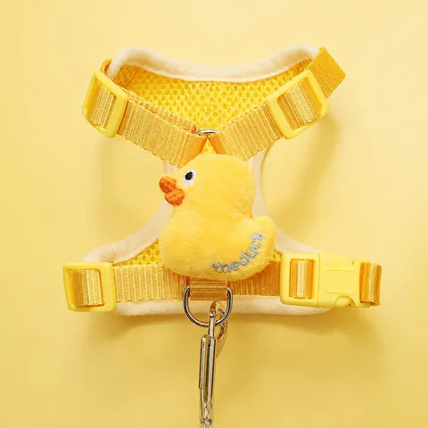 Pet Cat Harness And Leash Set Adjustable Breathable Mesh Little Yellow Duck Escape-Proof Vest Harness For Small Dogs Cats Walking