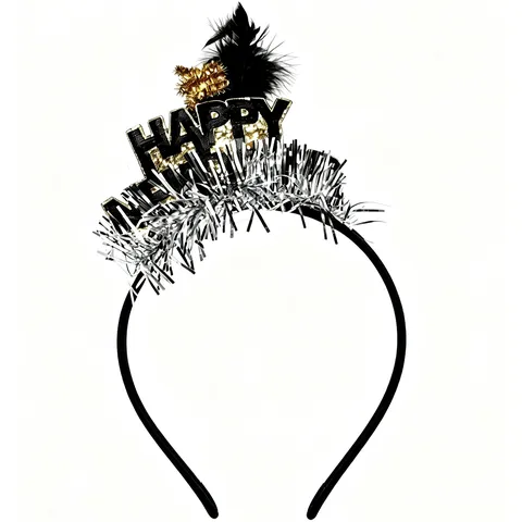 Happy New Year Party Haarreif Schwarz Gold Sterne Feuerwerk Lametta Haarschmuck Für Silvester Kostüm Dekorationen Damen Herren