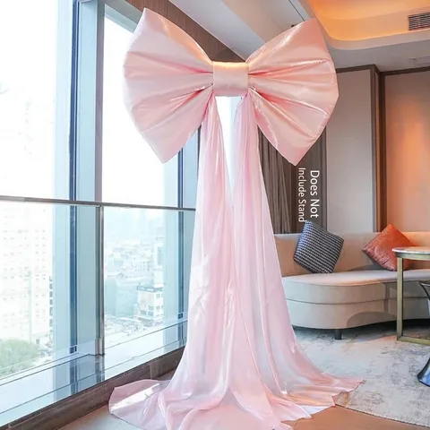 Giant Red Velvet Bow Large Decorative Satin Ribbon Wedding Window Display Party Backdrop Mall Gate Decoration Festive Bow with Long Tail