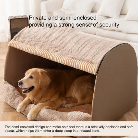 Semi Enclosed Soft Flannel Pet Bed Warm Deep Sleep Dog Cave Nest Plush Dog House For Large Medium Dogs Four Seasons Cat Bed