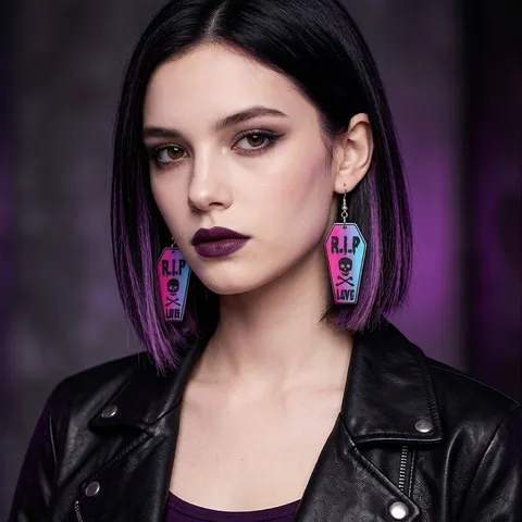 Halloween Acryl Hangende Oorbellen Gradiënt Schedel Vleermuis Hart Kist Voodoo Pop Spooky Goth Oorbellen voor Vrouwen Sieraden