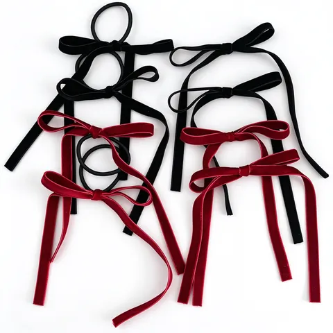 Doux Velours Noeud Papillon Chouchou Et Pince À Cheveux Long Ruban Accessoires De Coiffure Mignon Corde De Coiffure Pour Femmes Et Filles