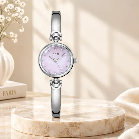 Montre Bracelet Jonc Quartz Élégante Pour Femme Cadran Rond Avec Accents En Strass Bracelet En Alliage Étanche