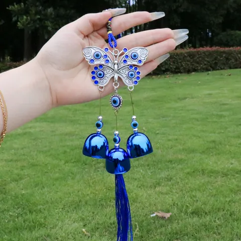 Ethnic Evil Eye Metal Wind Chime Butterfly Elephant Hamsa Hand Hanging Ornament Nazar Amulet Protection Tassel Home Car Decor