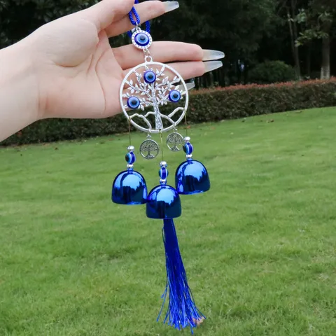 Ethnic Evil Eye Metal Wind Chime Butterfly Elephant Hamsa Hand Hanging Ornament Nazar Amulet Protection Tassel Home Car Decor
