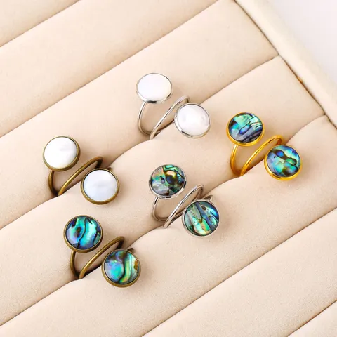 Vintage Palace Style Natural Abalone Shell Open Ring For Women Copper Mother Of Pearl Bypass Adjustable Retro Fashion Ring Jewelry Gift