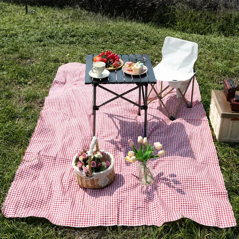 Outdoor Waterdichte Picknickmat Draagbare Opvouwbare Campingdeken Voor Gras Strand Picknickkleed Kwastje Geometrisch Gingham Patroon Zandbestendige Gazonmat