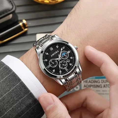 Herren Luxus Business Quarzuhr Mit Edelstahlband Lederarmband Leuchtend Wasserdicht Kalender Analog Mode Armbanduhr