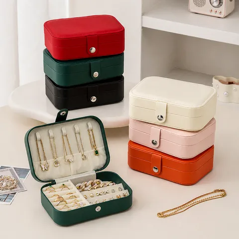 Portable PU Leather Jewelry Box Minimalist Solid Color Travel Jewelry Organizer For Ring Necklace Earring Storage Case Holder