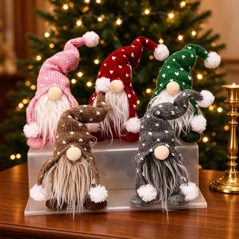 Gnome de Noël Bonnet Tricoté Pointu Poupée Sans Visage Nordic Tomte Gonk Motif Coeur Fête Cadeau Décoratif