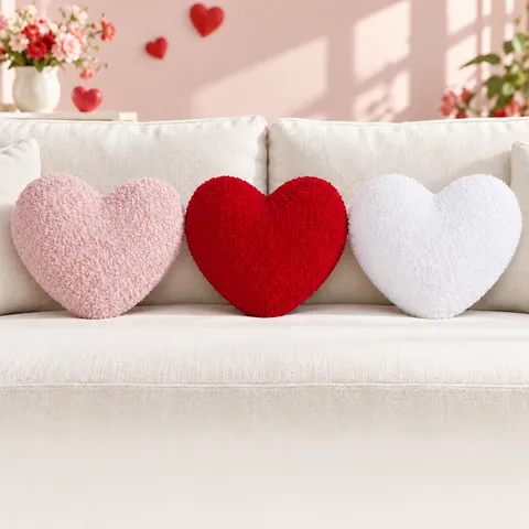 Herzform Plüschkissen Teddy Fleece Weiches Dekokissen Valentinstag Romantische Heimdekoration Für Paare