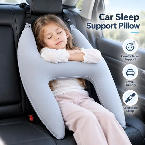 Cuscino da Viaggio Gonfiabile per Bambini a Forma di H Supporto per il Collo del Cinturino di Sicurezza dell'Auto Poggiatesta Portatile
