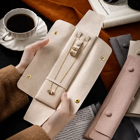Microfiber Portable Jewelry Storage Pouch Travel Jewelry Bag For Necklace Earring Ring Small Jewelry Organizer With Snap Button